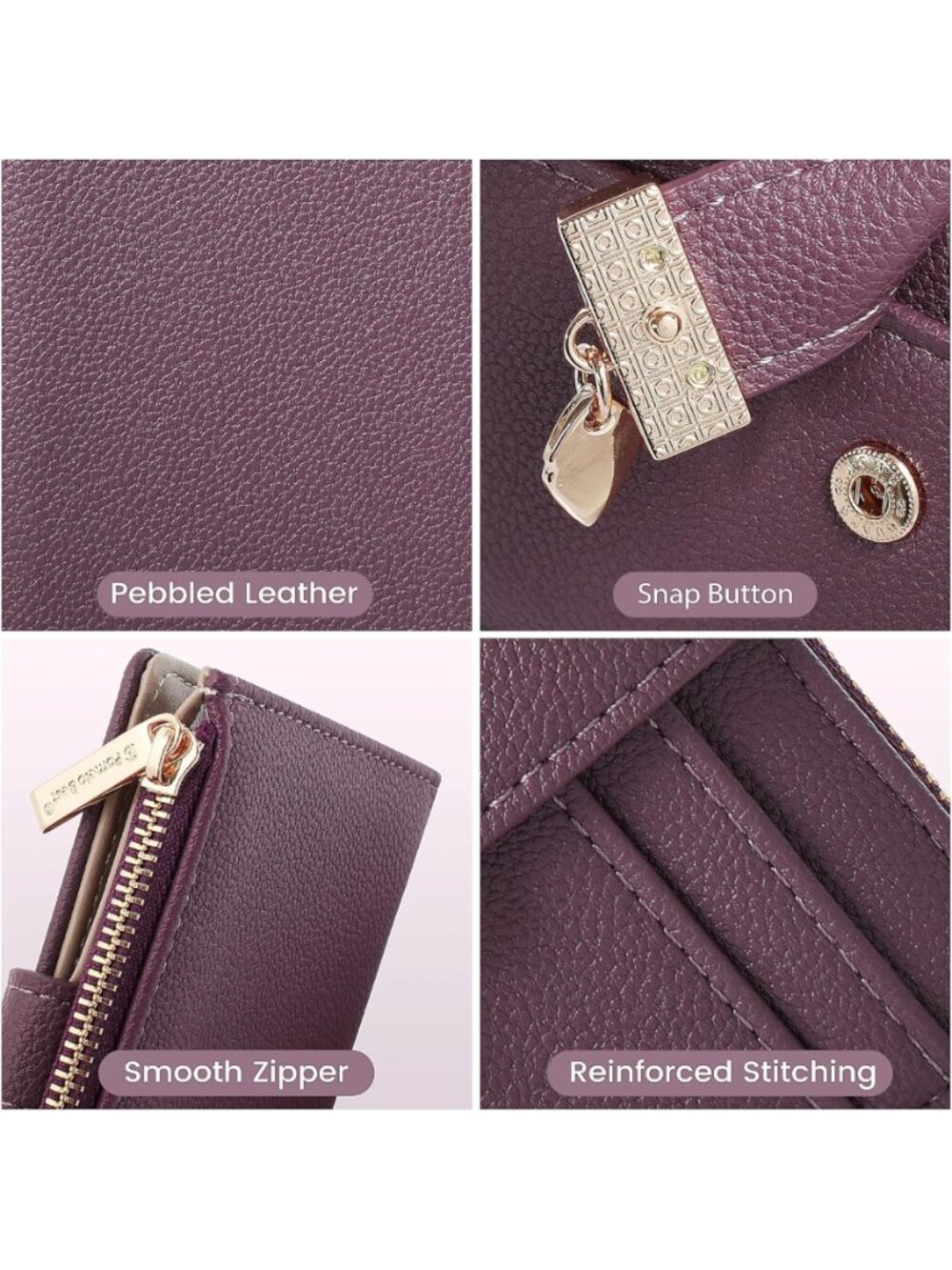 Women's Small Wallet, RFID Blocking Bifold Soft Leather Card Holder, DEEP PURPLE - Picture 5 of 6